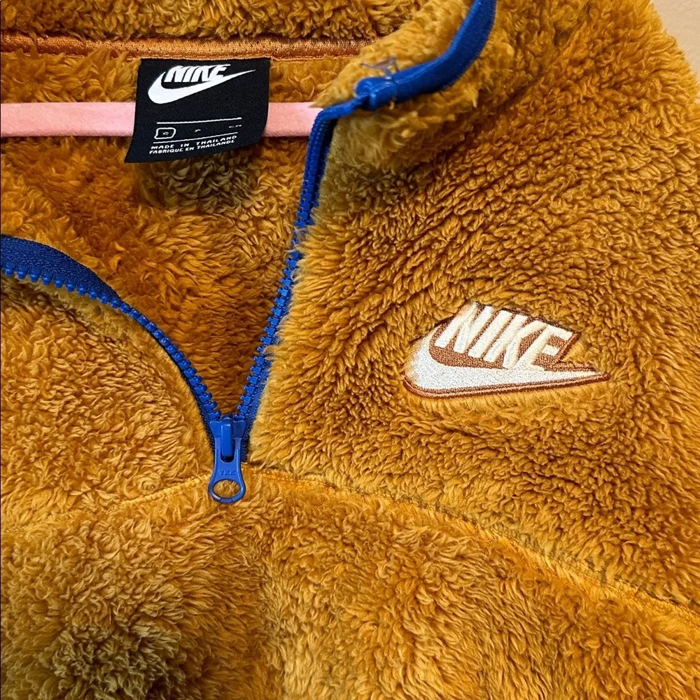 Nike Tan Fleece Jacket with Blue Trim kids size small